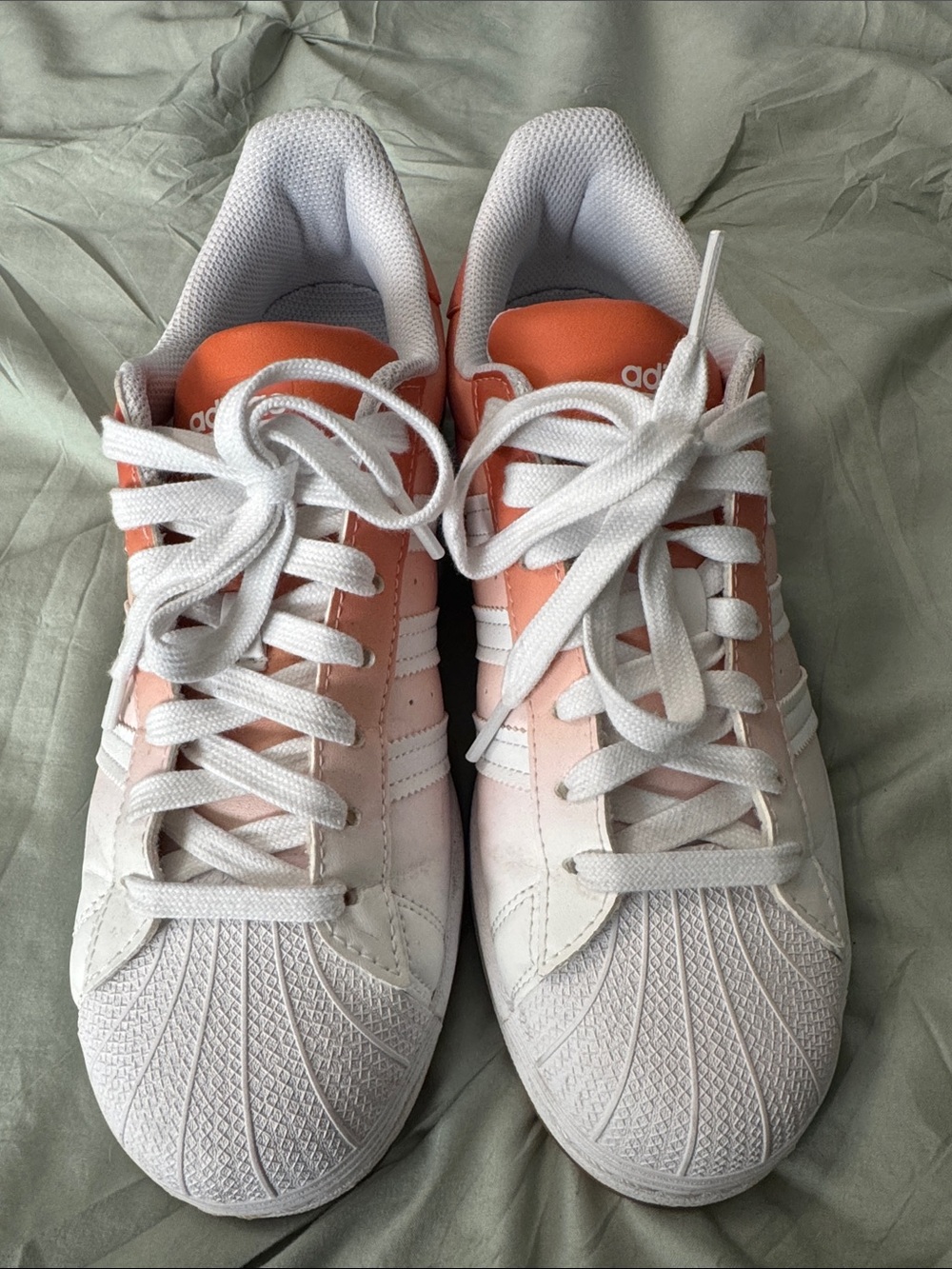 adidas Women's White and Peach Lace-Up Shell-Toe Sneakers